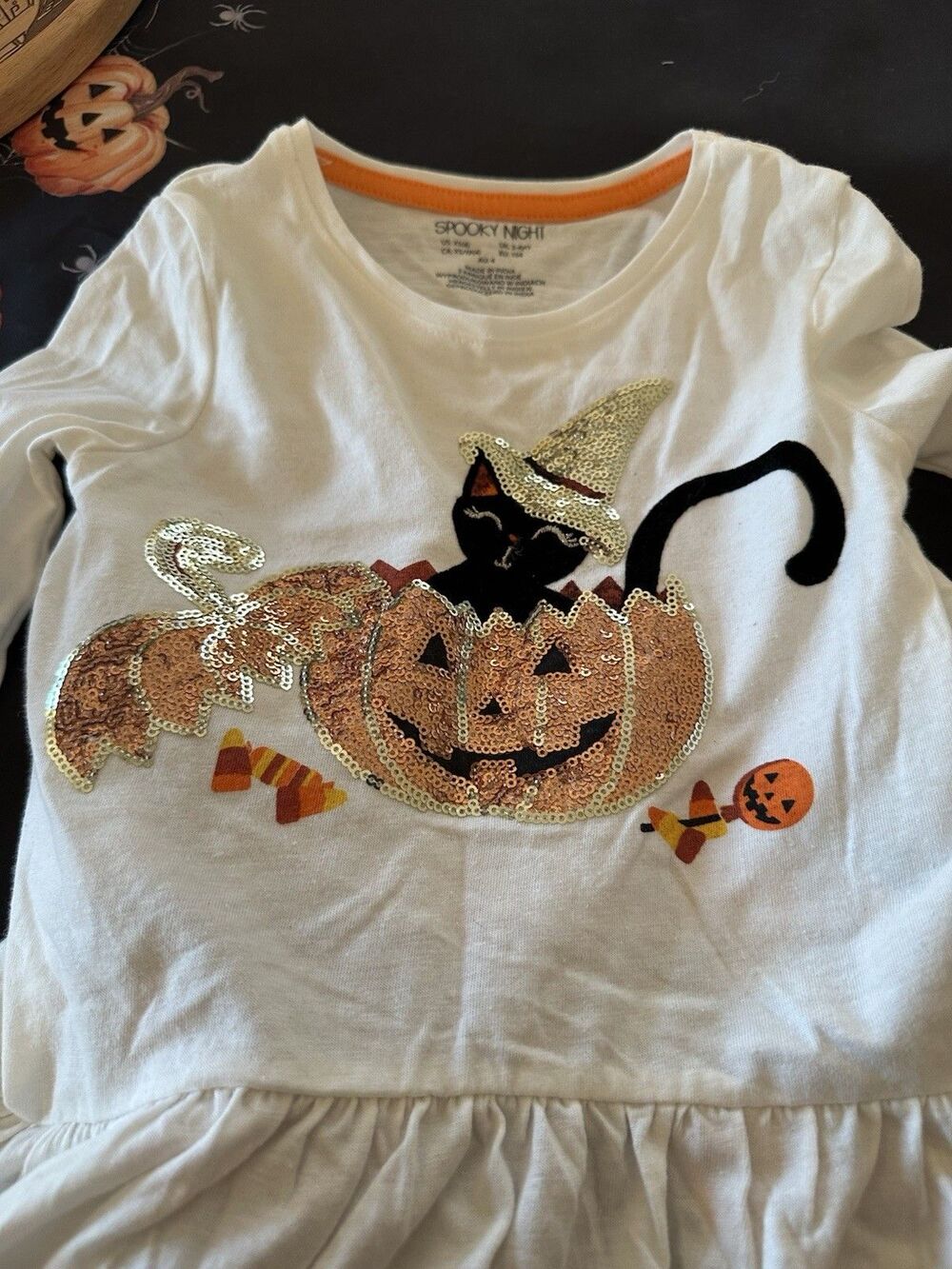 NWOT Spooky Night Kids Halloween 2 Piece Pumpkin and Cat Sparkle Size 4